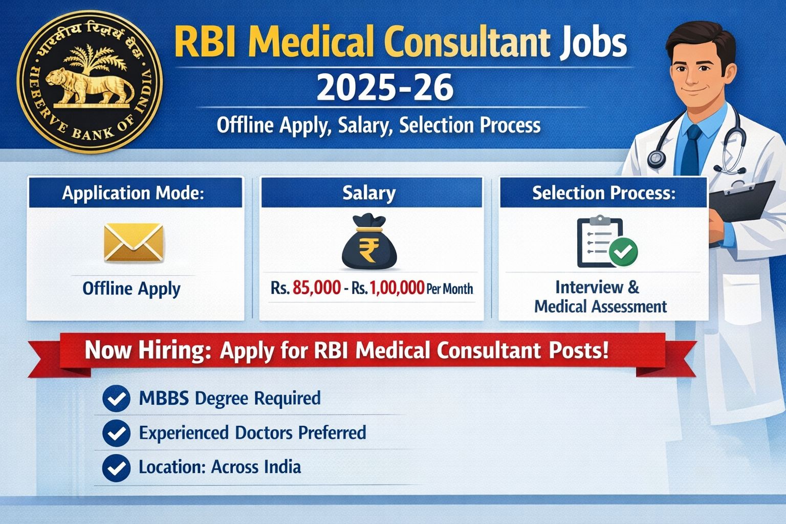 RBI Medical Consultant Jobs 2025-26: Complete Guide to Offline Apply, Salary & Selection | YourCareerGuide)