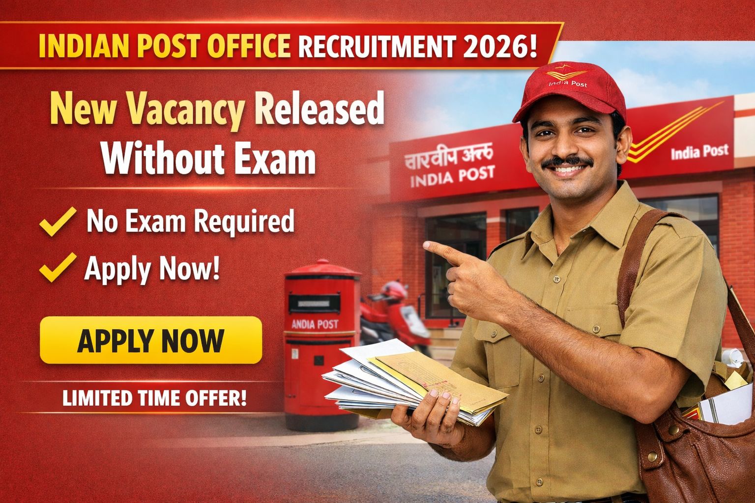 Indian Post Office Recruitment 2026: New Vacancy Released Without Exam – Apply Now